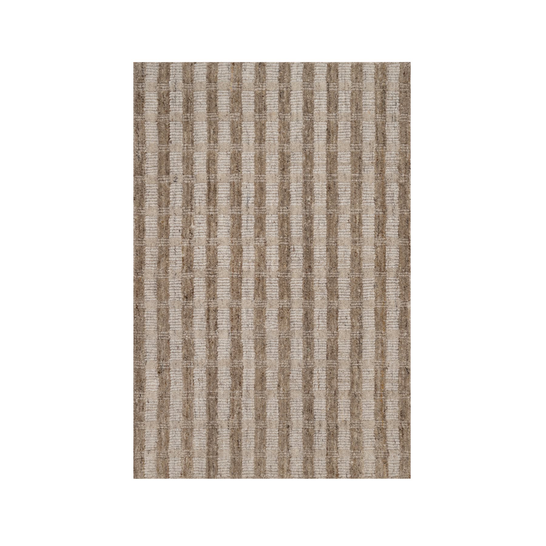 2'x3' Tan and Beaver Brown, Vertical Stripes Design with Salt and Pepper Effect, Hand Loomed, Undyed Natural Wool, Sample, Mat, Oriental Rug 